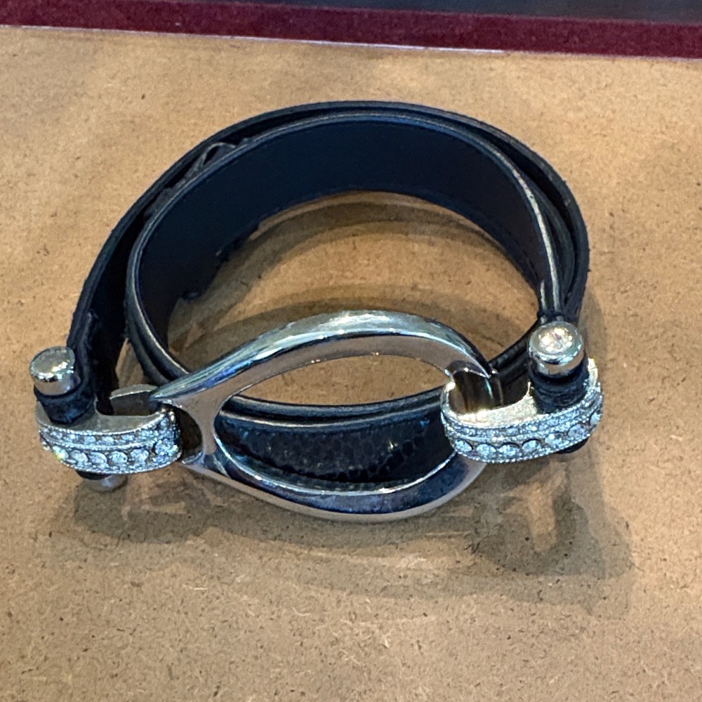 Elegant Black and Silver Crystal embellished & oval silver tone buckle belt